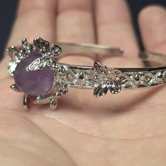 Amethyst Dragonfly Fidget Bangle Bracelet – Adjustable Spinner Cuff - Picture 4 of 5